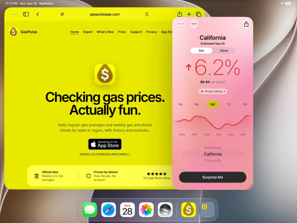 GasPulse 1.1.5 on ipad: California gas — multitasking