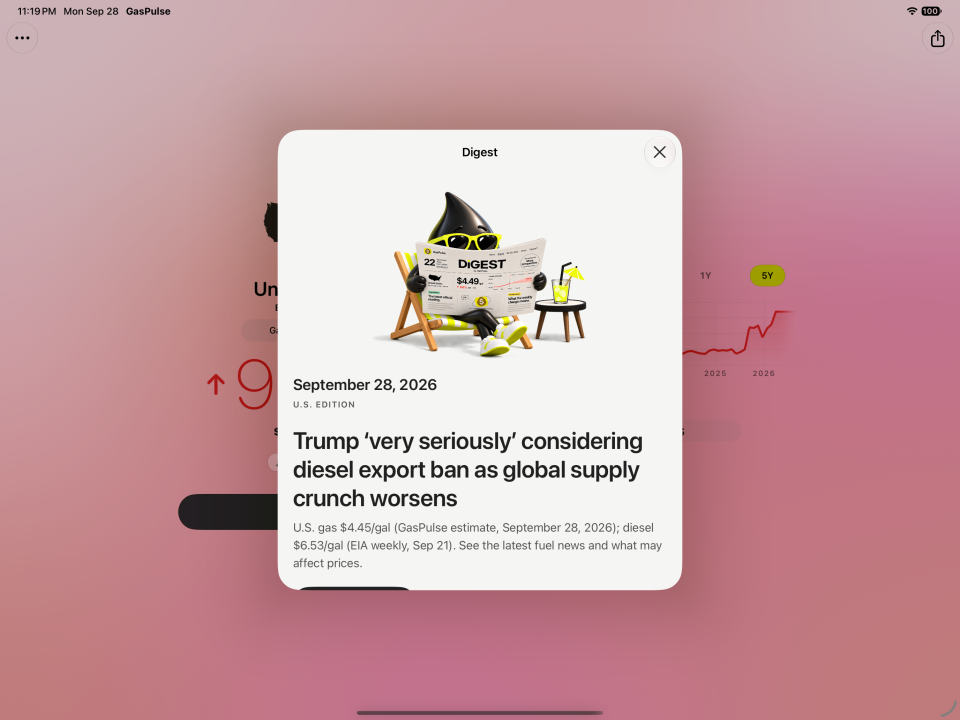 GasPulse 1.1.5 on ipad: Daily fuel Digest