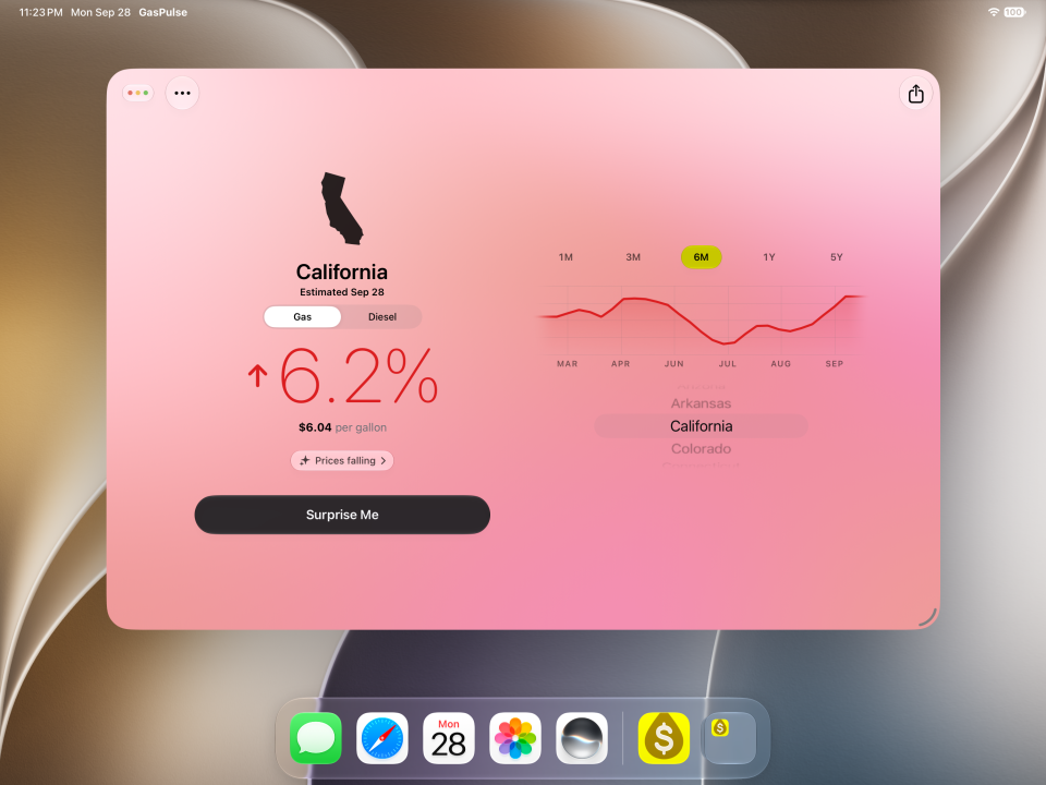 GasPulse 1.1.5 on ipad: California gas — windowed