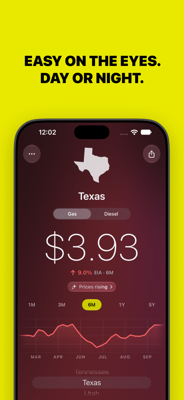 GasPulse 1.1.5 on iphone: Texas gas prices — dark
