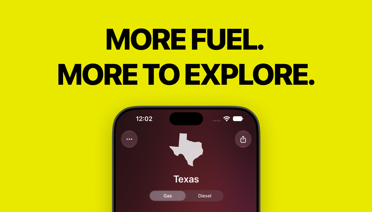 More fuel. More to explore. GasPulse Diesel view for Texas on iPhone.